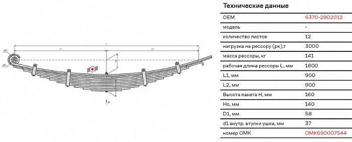 Передняя рессора Урал 6370 63704-2902014   12 листов