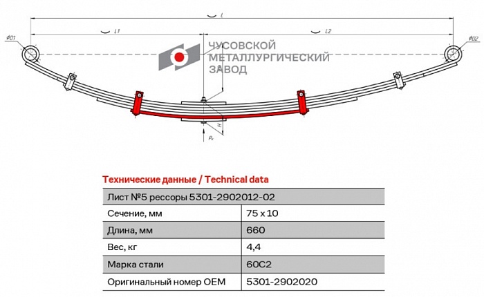 Передний рессорный лист №5 ЗиЛ 5301