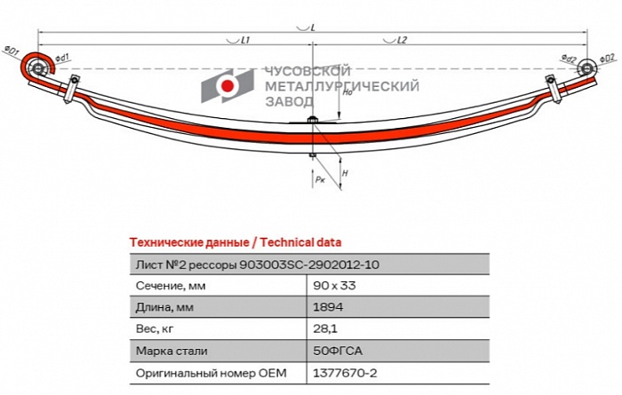 Передний подкоренной рессорный лист №2 Scania P, G, R, T series 2003- | 4-series '1994-2008 | 3-series '1987-1996 (8.5 тонн)