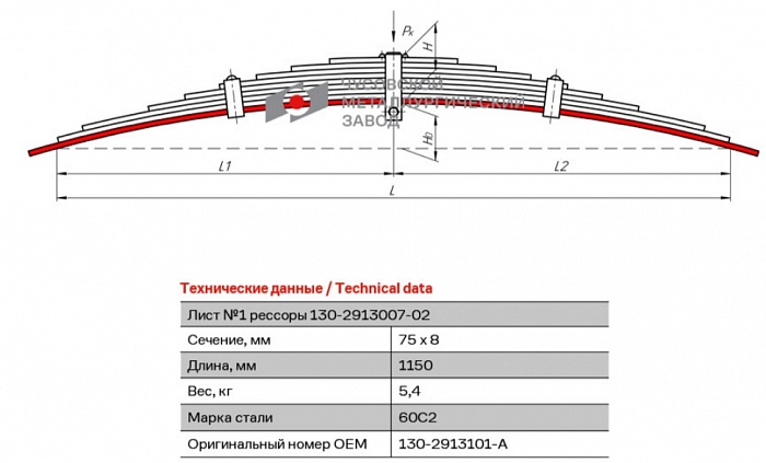 Лист коренной рессорный №1 ЗиЛ 130: 495810, 441510, 431410, 431917, ММЗ-555, ММЗ-4502 задний