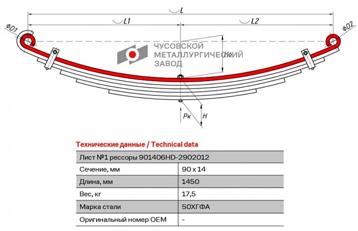 Передний коренной рессорный лист №1 Hyundai Aerocity