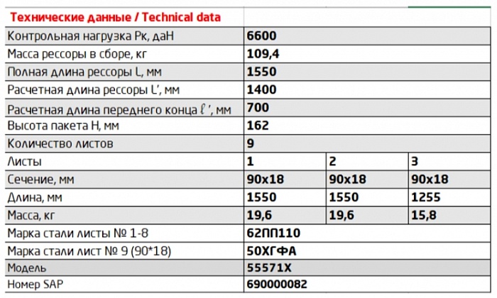 Задняя рессора Урал 4320-30, 55571-30, 555716-30, 555717-30 9-листовая