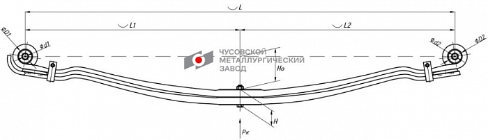 Передняя рессора MAN TGS, TGA '2003 - | TGX '2007- (18-35 тонн, нагрузка на ось 8 тонн) 2-х листовая